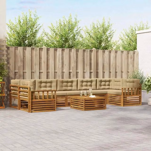 Set di 8 divani da esterno moderni vidaXL in legno di acacia e plastica, colore beige
