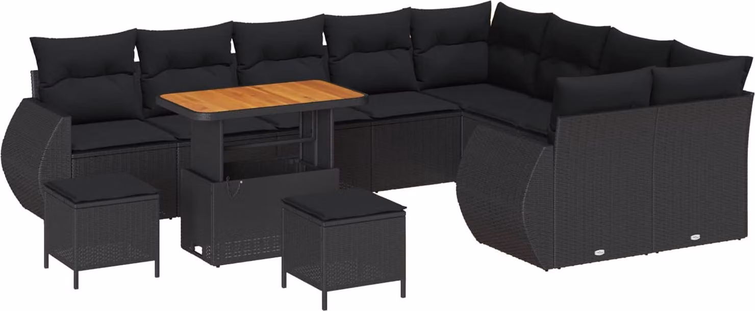 Set Divano da Giardino 12 pcs Nero polyrattan