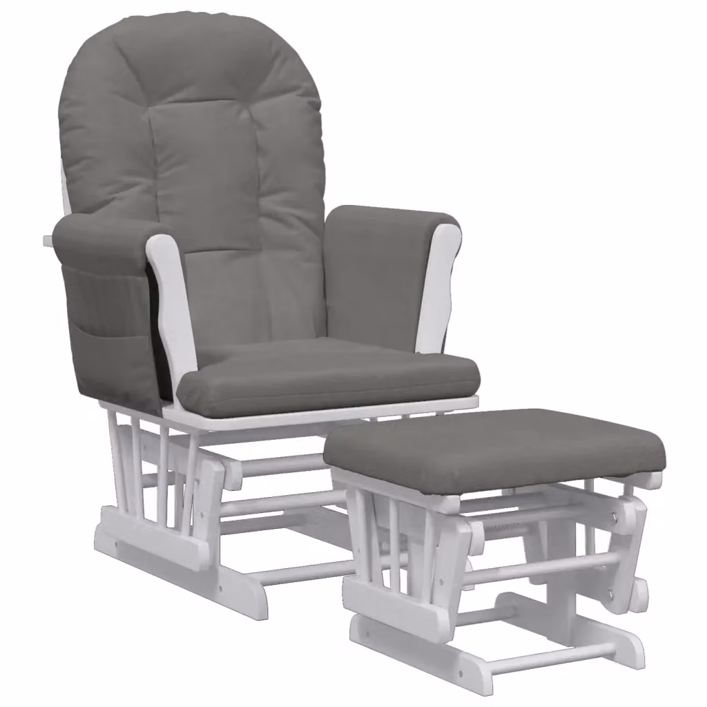 Poltrona Relax con Sgabello vidaXL in Tessuto Grigio e Bianco con Struttura in Legno Massello – 2