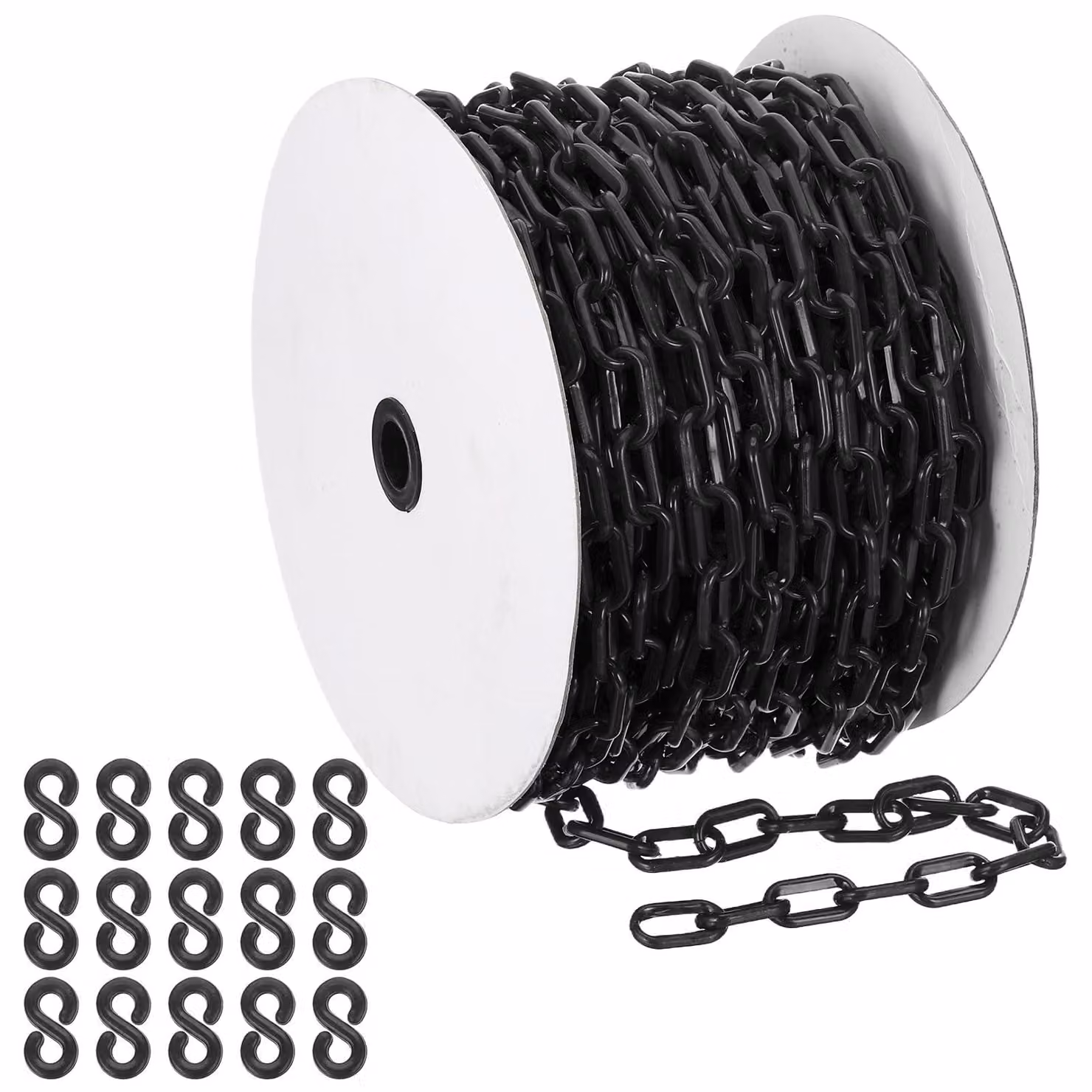 Catena in plastica, lunghezza 40 metri, diametro 6 mm, colore nero, con 15 ganci, per delimitazioni