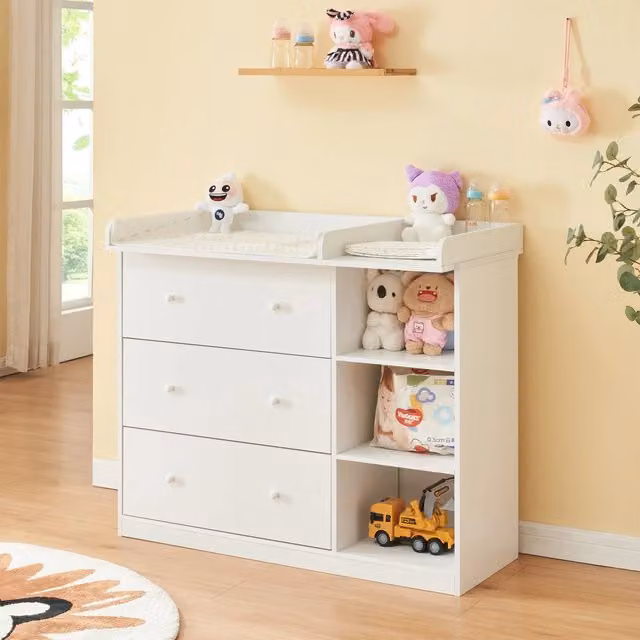 Cassettiera Beldinupp con piano fasciatoio rimovibile en.casa, Bianco, L: 110 cm, H: 93 cm, P: 55 cm