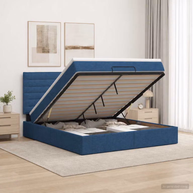 Letto ottomano con materasso vidaXL in tessuto blu L: 140 cm, P: 200 cm, H: 104 cm