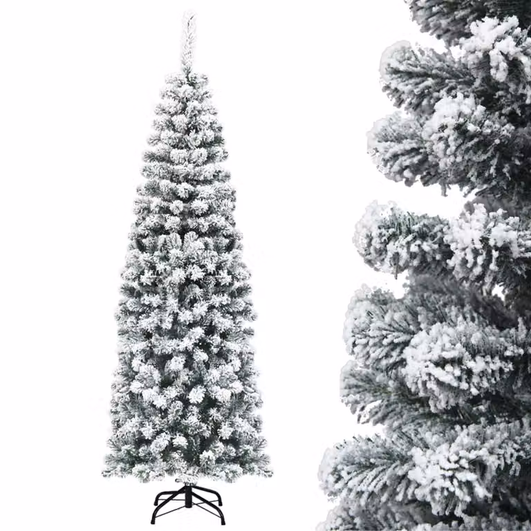 COSTWAY albero di Natale a matita 180cm, albero di Natale artificiale 500 aghi in PVC con neve, albero di Natale con supporto in metallo, albero di Natale artificiale