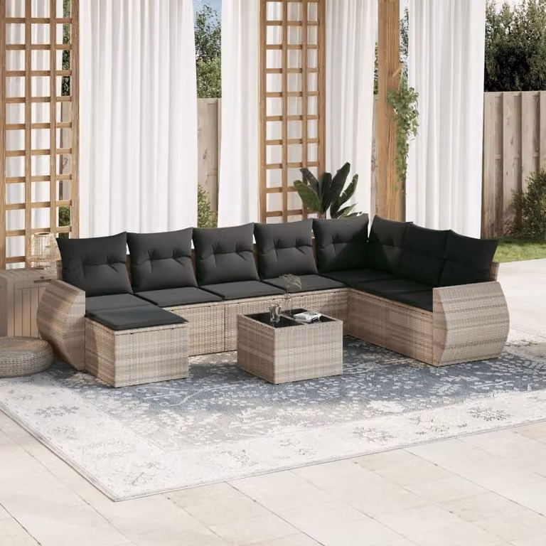 Maison Exclusive - Set Divano da Giardino 9pz con Cuscini Grigio Chiaro Polyrattan