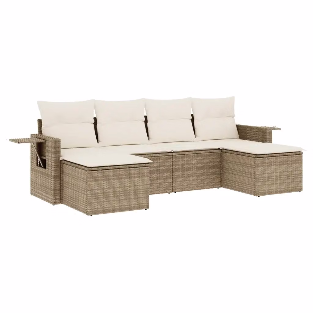vidaXL Set Divano da Giardino a L 6 pz con Cuscini Beige e Struttura in Metallo e Polyrattan – 2