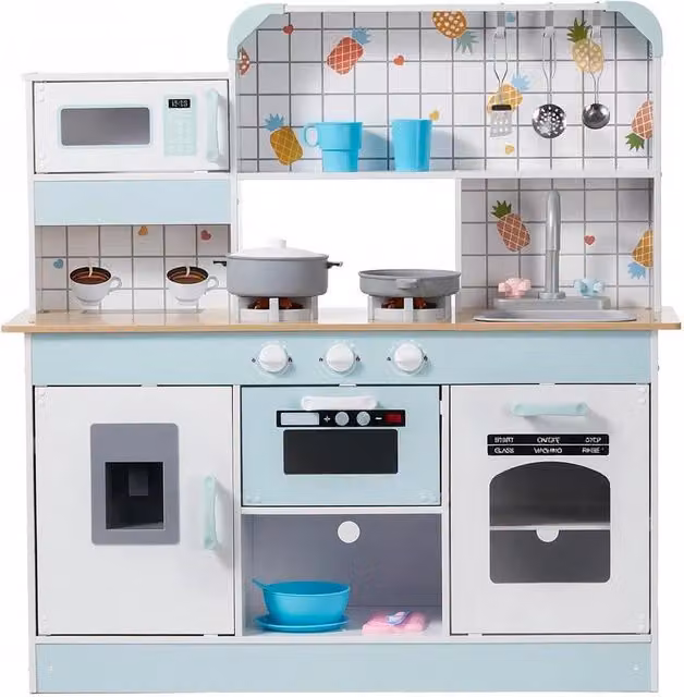 Set Giocattolo Cucina in Legno per Bambini con Luci e Suoni, Bianco, 24 Pezzi – 1