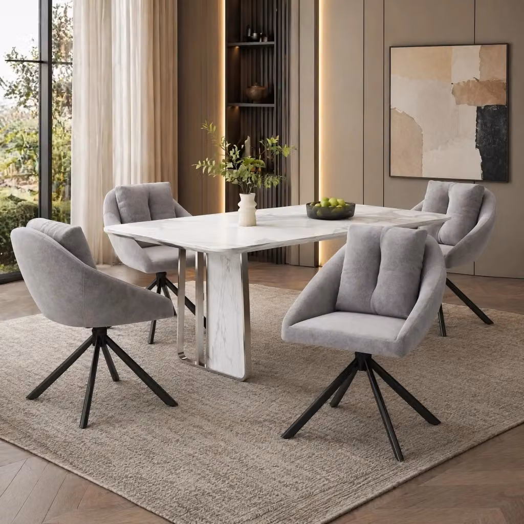 Set di 4 sedie da pranzo girevoli a 360 gradi WISHDOR in velluto grigio con base in metallo design moderno – 2