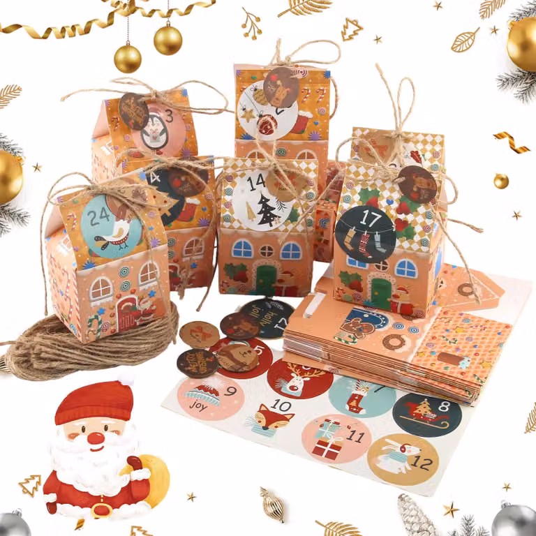 Calendario dell'Avvento da riempire, con 24 casette, calendario di Natale fai-da-te