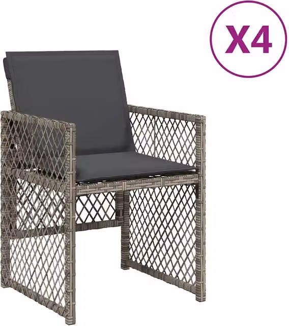 Set di 4 sedie da giardino moderne in polyrattan grigio con cuscini e braccioli – 1