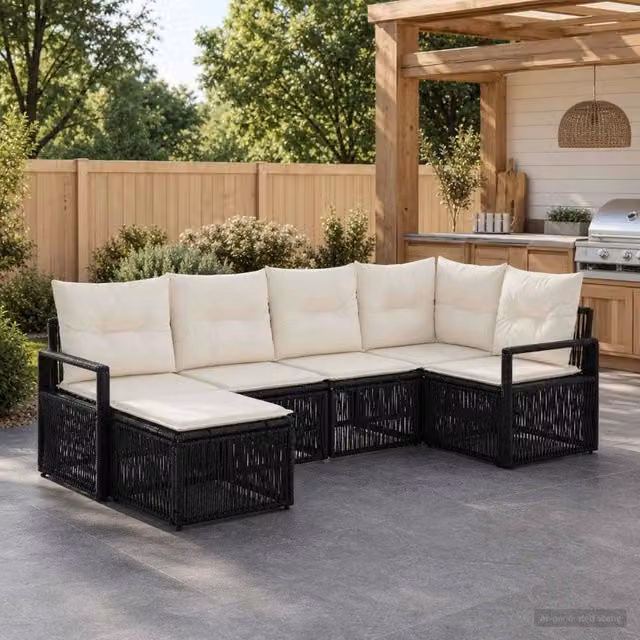 Set Divano da Giardino 6 pz Nero polyrattan 3435778