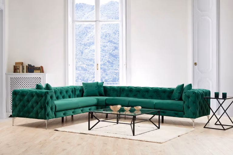 Hanah Home, Como Left - Green, divani angolari, verde, poliestere, 310 x 70 x 270 x cm
