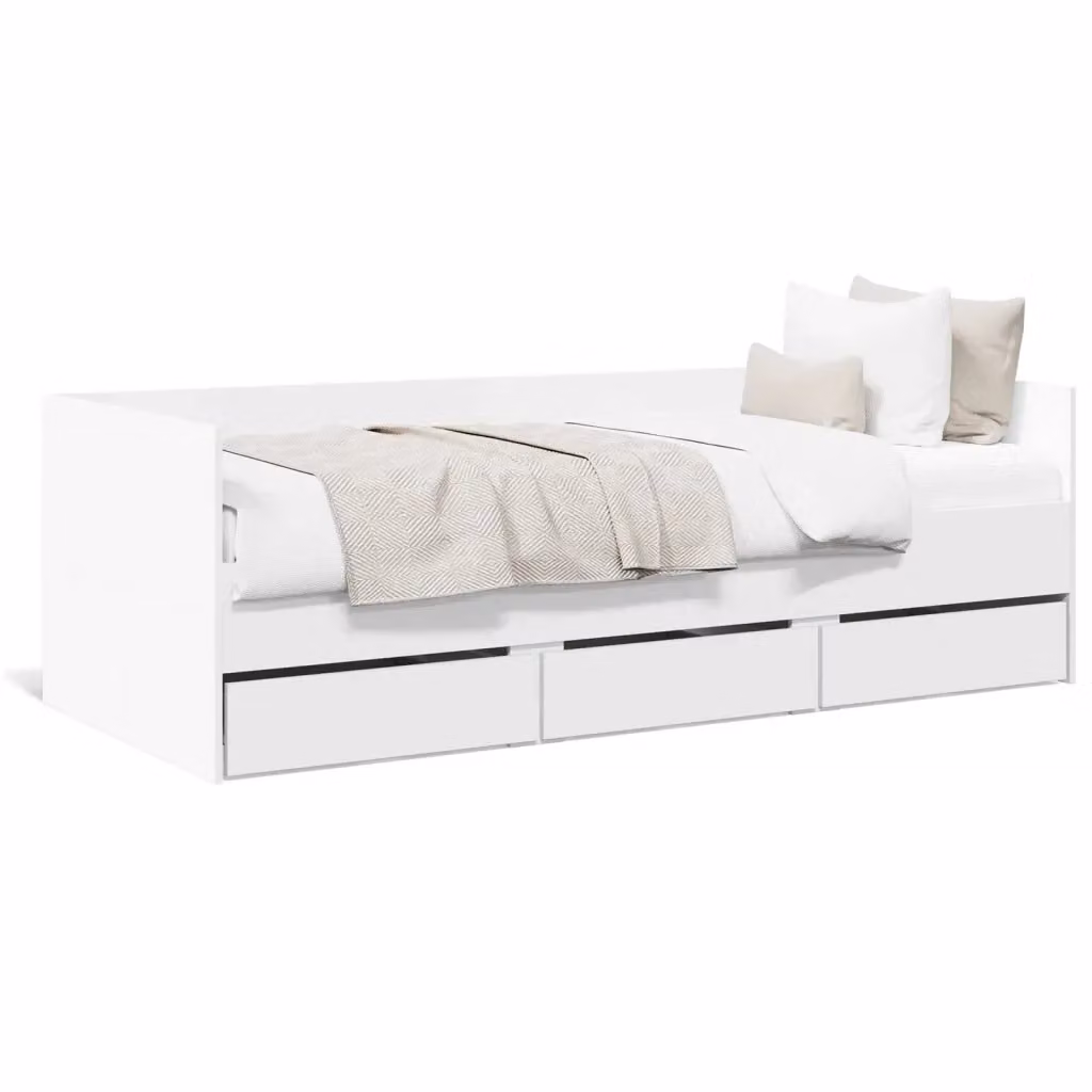 vidaXL Divano Letto Moderno con Cassetti in Tessuto Bianco L/P/H: 200 x 90 x 65 cm – 2