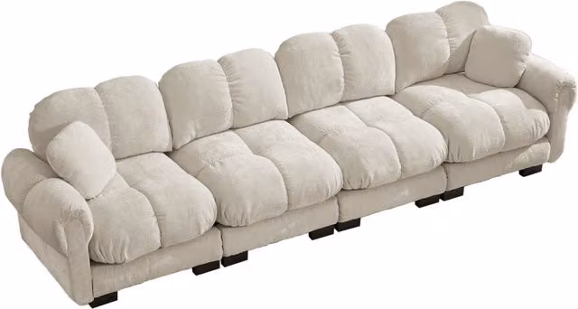 Divano modulare 4 posti in tessuto chenille light khaki con cuscini spessi e design ergonomico