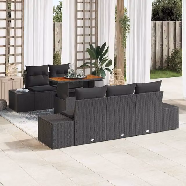 Set Divano da Giardino 6 pz Nero e Marrone 3349904