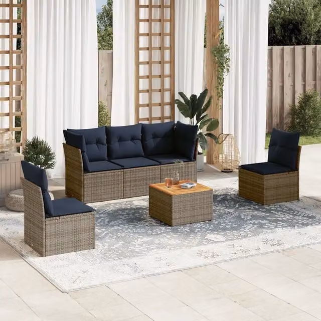 Set Divani da Giardino 6 pz con Cuscini Grigio in Polyrattan 3255879