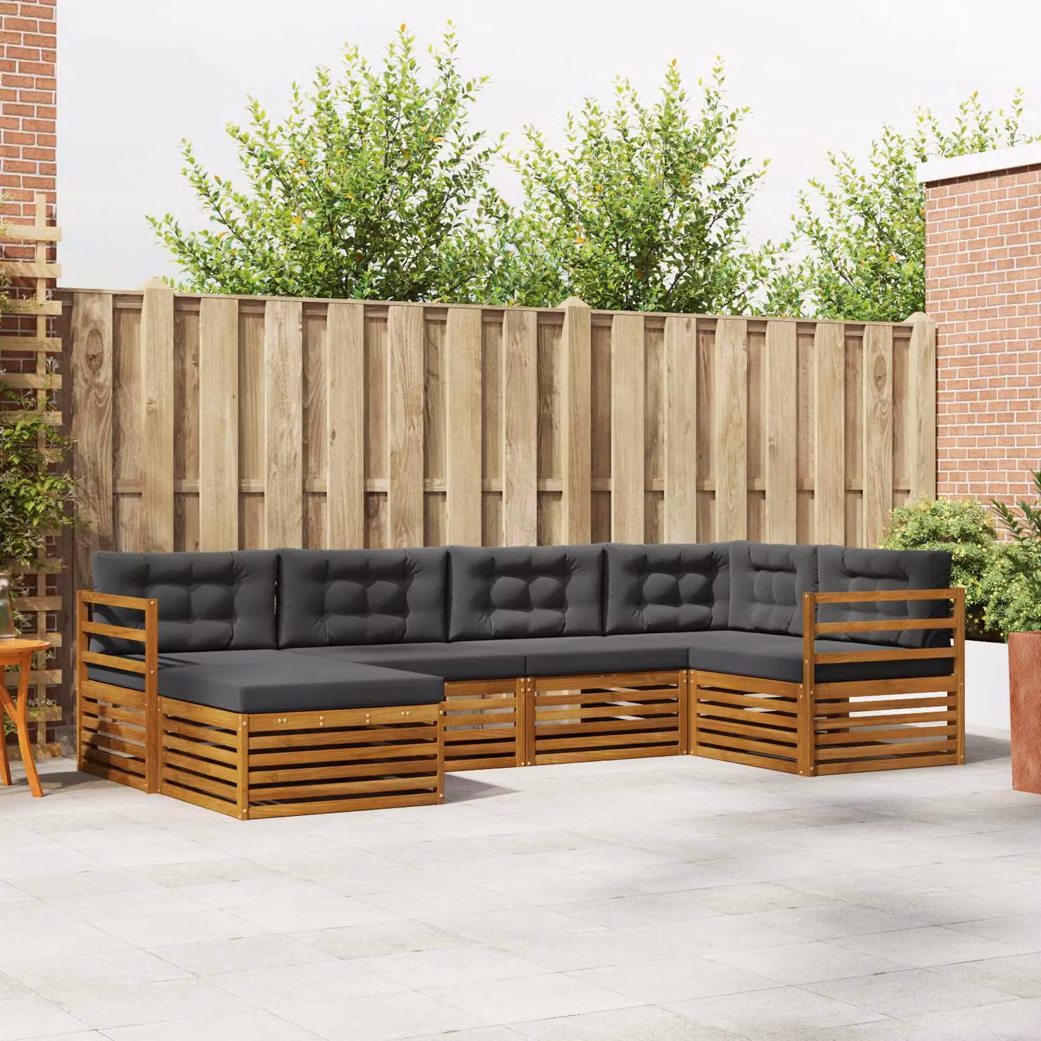 vidaXL Set di divani da esterno 6 pz in legno di acacia con cuscini, beige e antracite