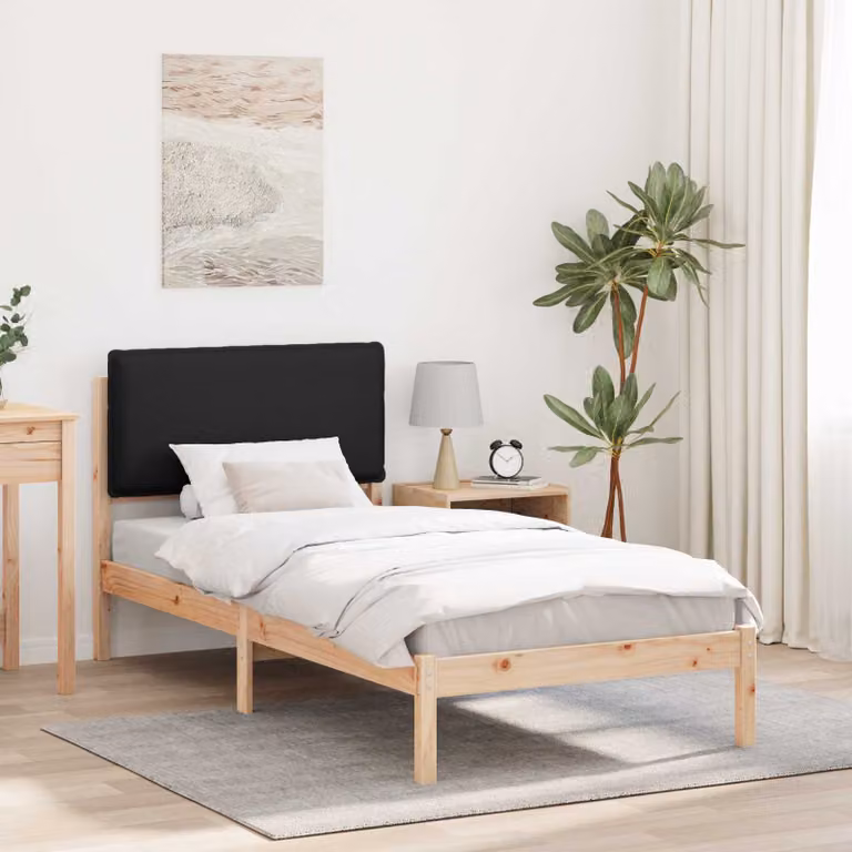 Letto moderno vidaXL con testiera rivestita in tessuto nero e struttura in pino massello L/P/H: 205.5 x 80 x 85.5 cm