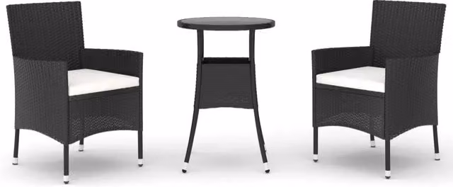 Set Bistrò da Giardino 3 Pezzi Moderno in Polyrattan con Piano in Vetro Nero e Bianco – 1