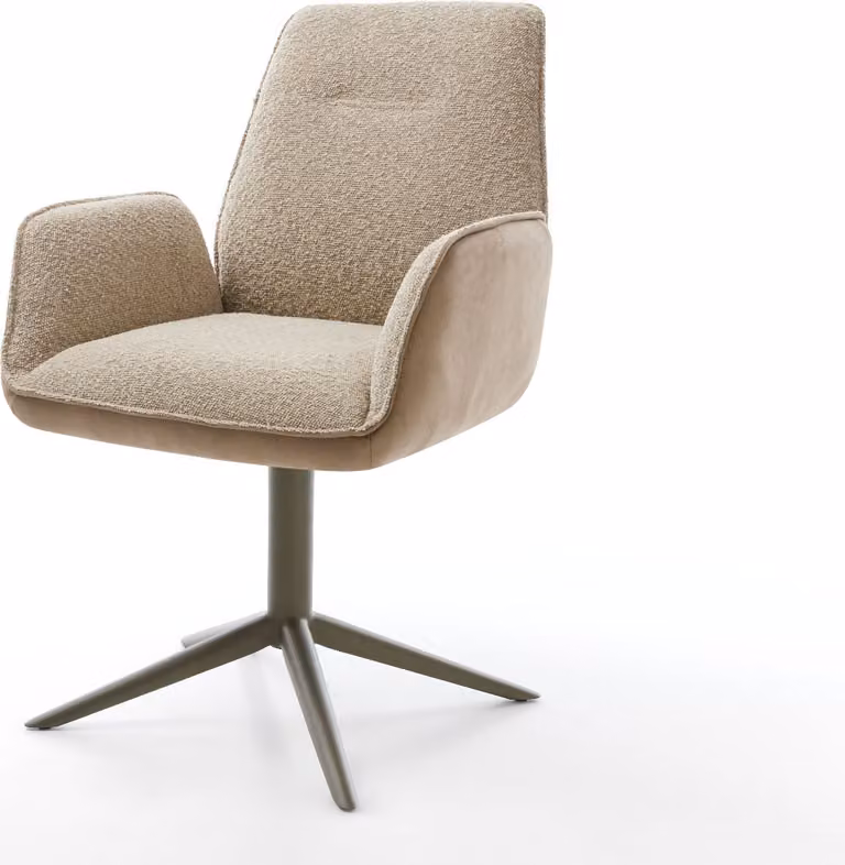 DELIFE, sedia girevole Zoa-Flex, combinazione di materiali, base a cinque razze color "schlamm", finitura effetto titanio, rotazione a 360°, funzione basculante, molle insacchettate