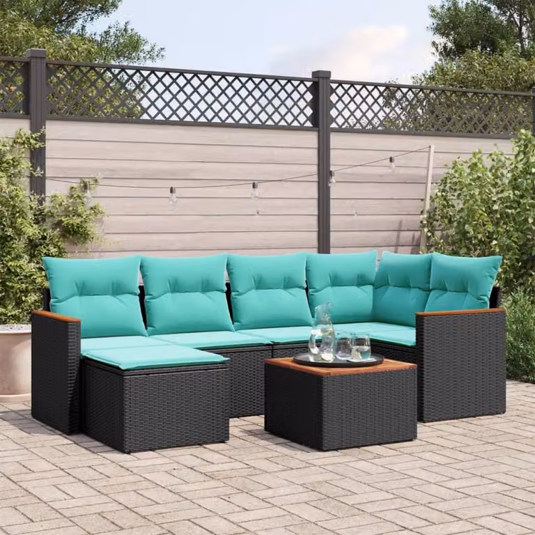 Maison Exclusive - Set di 7 mobili da giardino con cuscini, polyrattan nero