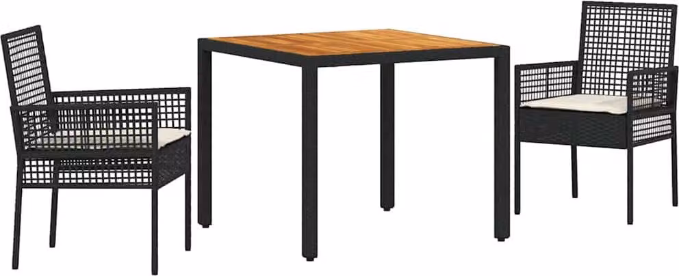 Set da Pranzo per Giardino 3 pcs Nero polyrattan