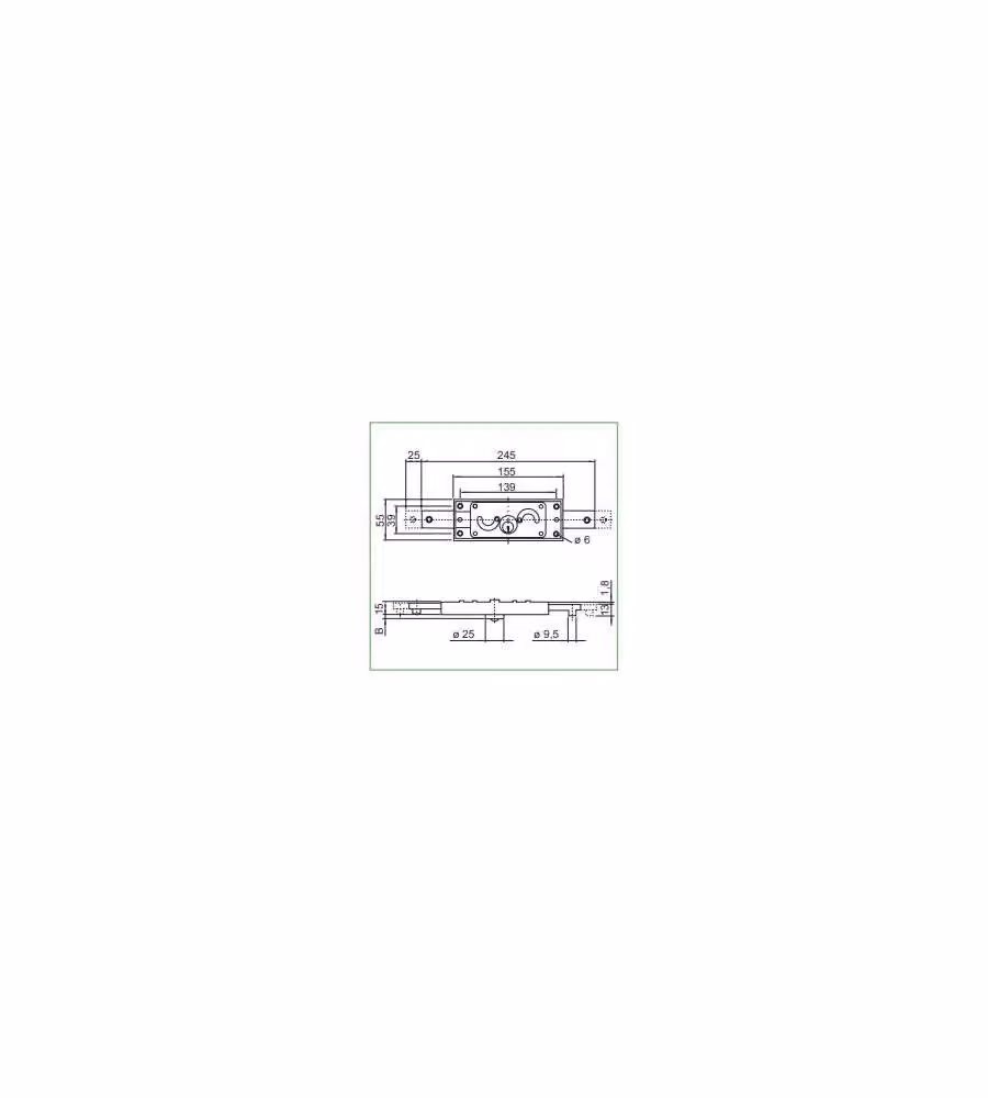 Serratura centrale per serrande 155x55 mm
