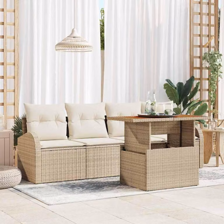 Maison Exclusive - Set da giardino composto da 5 pezzi, divano in rattan sintetico beige