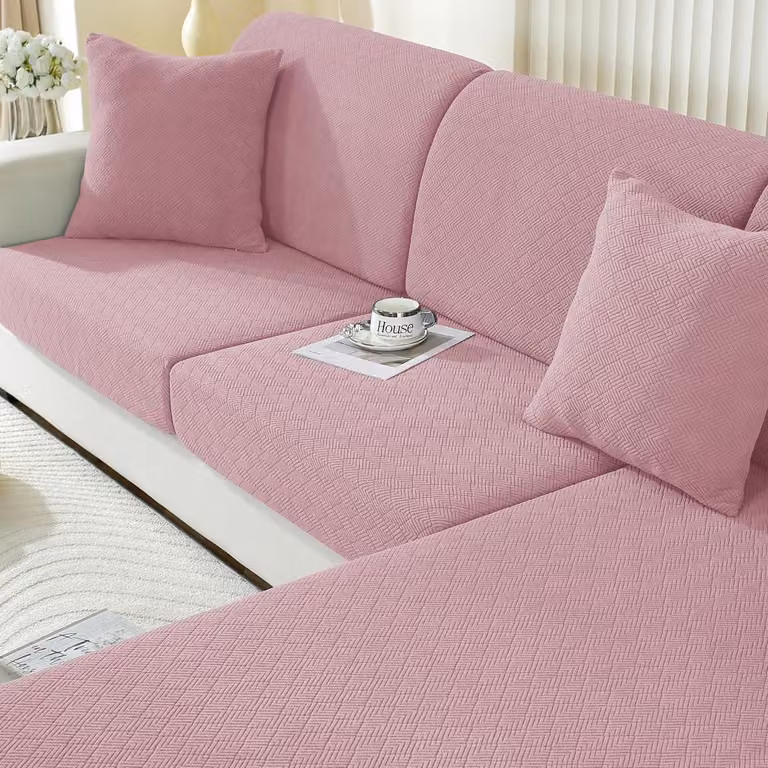 Copertura elastica per cuscini da seduta, antiscivolo, lavabile, per 1 posto e divano a due piazze con chaise longue, colore rosa