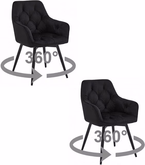 Sedia girevole in velluto VALORA LUKK360 - Nero x 2