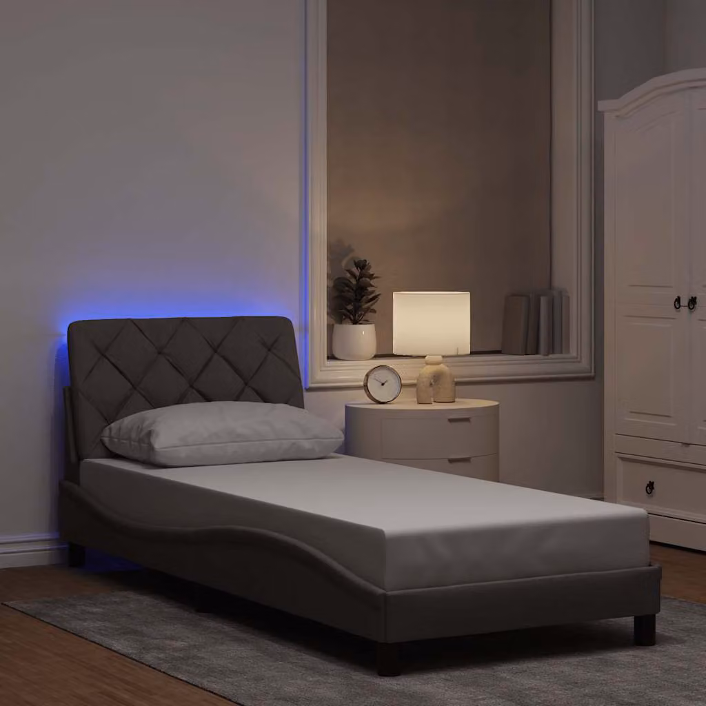 vidaXL Giroletto moderno con illuminazione LED e porta USB, rivestimento in tessuto Tortora, L/P/H: 90 x 200 cm