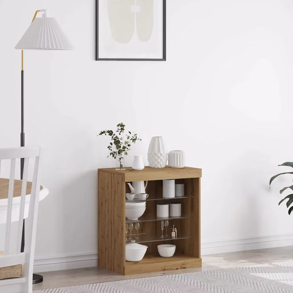 Madia moderna vidaXL in rovere con illuminazione LED integrata, colore marrone, L 60,5 x P 37 x H 67 cm