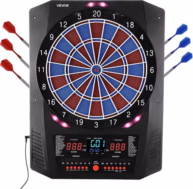 Bersaglio Elettronico per Freccette 336 mm Modello 9282 con Display LED a Colori 45 Giochi 6 Freccette e 50 Punte Morbide per Casa e Feste