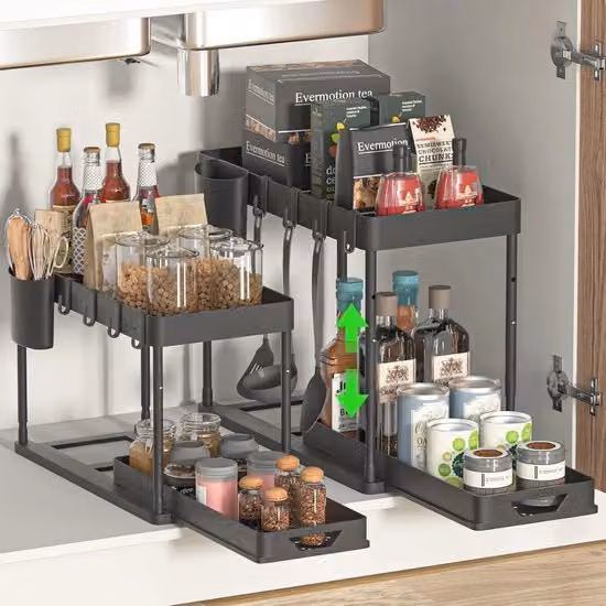 Organizzatore sotto il lavandino con 2 piani e ante - Soluzione di stoccaggio per cucina e bagno
