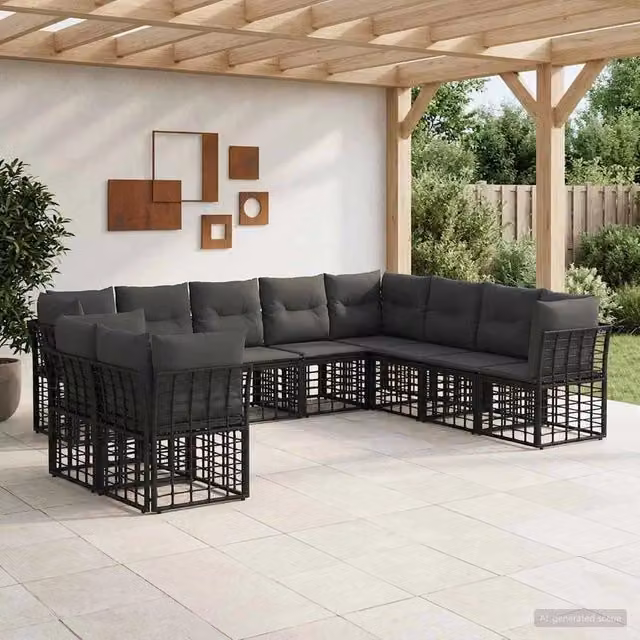 Set di divani da esterno Nero Poliestere 3437503