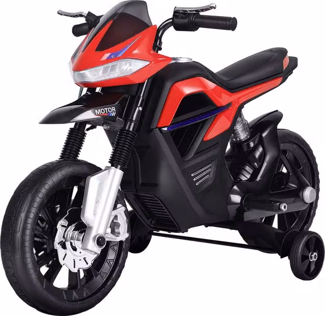 Moto Elettrica Homcom per Bambini con Doppia Sospensione, Musica e Luci, Colore Rosso e Nero – 1