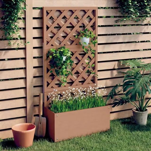 Fioriera a Traliccio Videx in WPC Marrone per Giardino Ornamentale L: 65 cm, P: 33 cm, H: 135 cm – 1