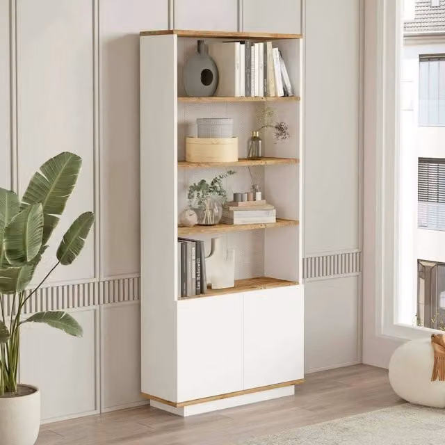 Libreria Achromic DMORA, Scaffale Moderno per Ufficio e Soggiorno, Colore Quercia e Bianco, L: 75 cm, P: 26,8 cm, H: 168,3 cm – 1
