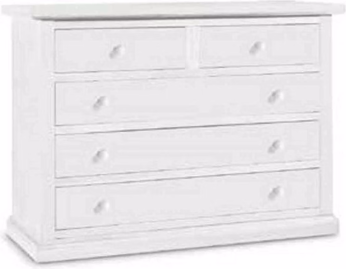 Milani Home - comò in legno massello 122 x 55 x 90 cm, bianco, 5 cassetti