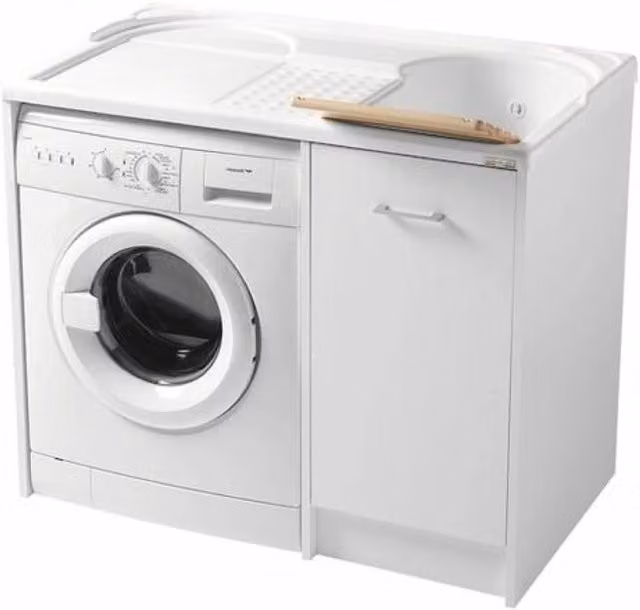 Mobile Lavatoio Coprilavatrice Bianco a Sx e Vasca a Dx L=106 P=50 H=90 COL