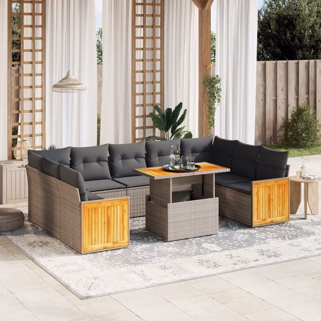 Maison Exclusive - Set Divano da Giardino 10 pz con Cuscini Grigio in Polyrattan