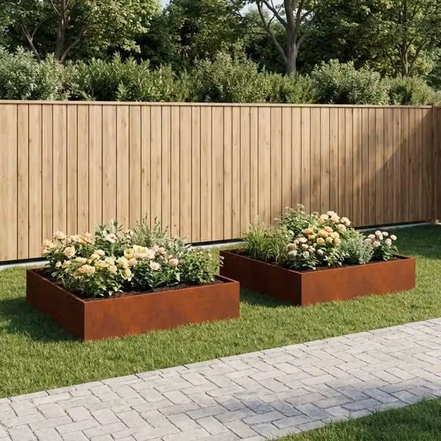 Vaso da giardino 2 pz Ruggine 100 x 100 x 20 cm Acciaio Corten 8005035