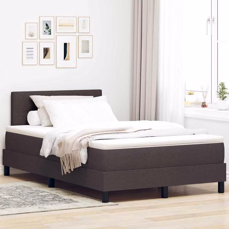 Maison Exclusive - Letto boxspring con testiera, marrone scuro, 120 x 190 cm, rivestimento in tessuto