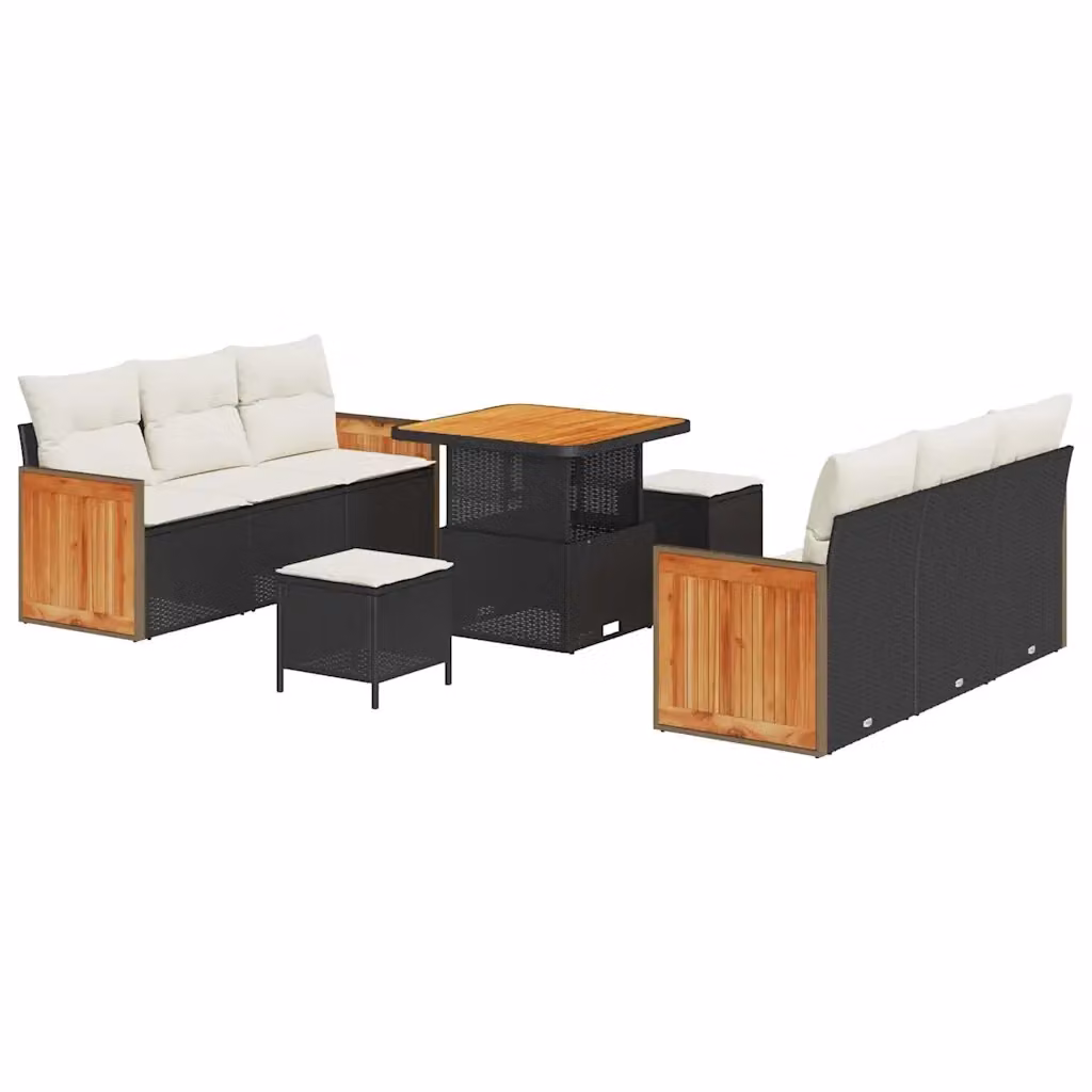 vidaXL Set Divano da Giardino a L con 11 Pezzi, 8 Posti, Nero e Beige con Cuscini e Tavolino da Esterno – 2