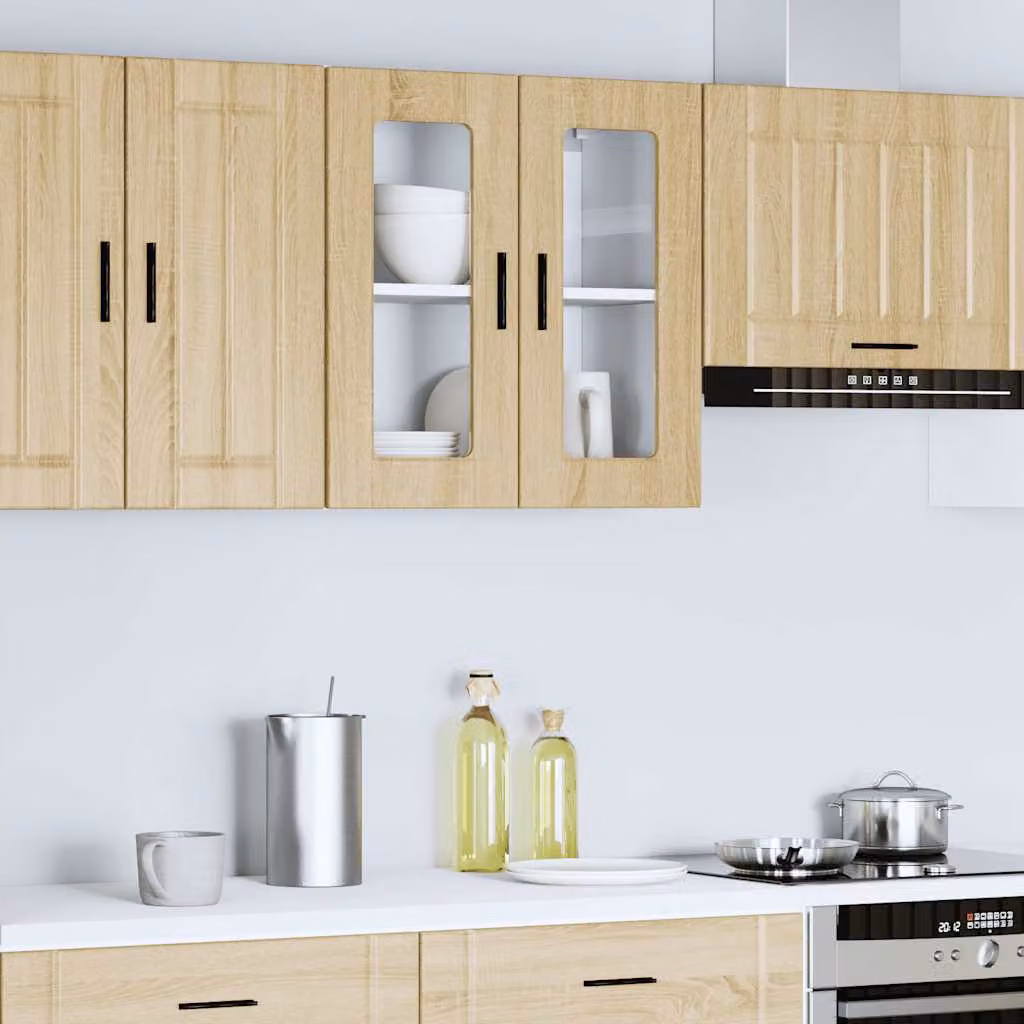 Pensile da cucina moderno vidaXL con ante in vetro e finitura Rovere Sonoma, L: 60 cm, H: 60 cm, P: 31 cm