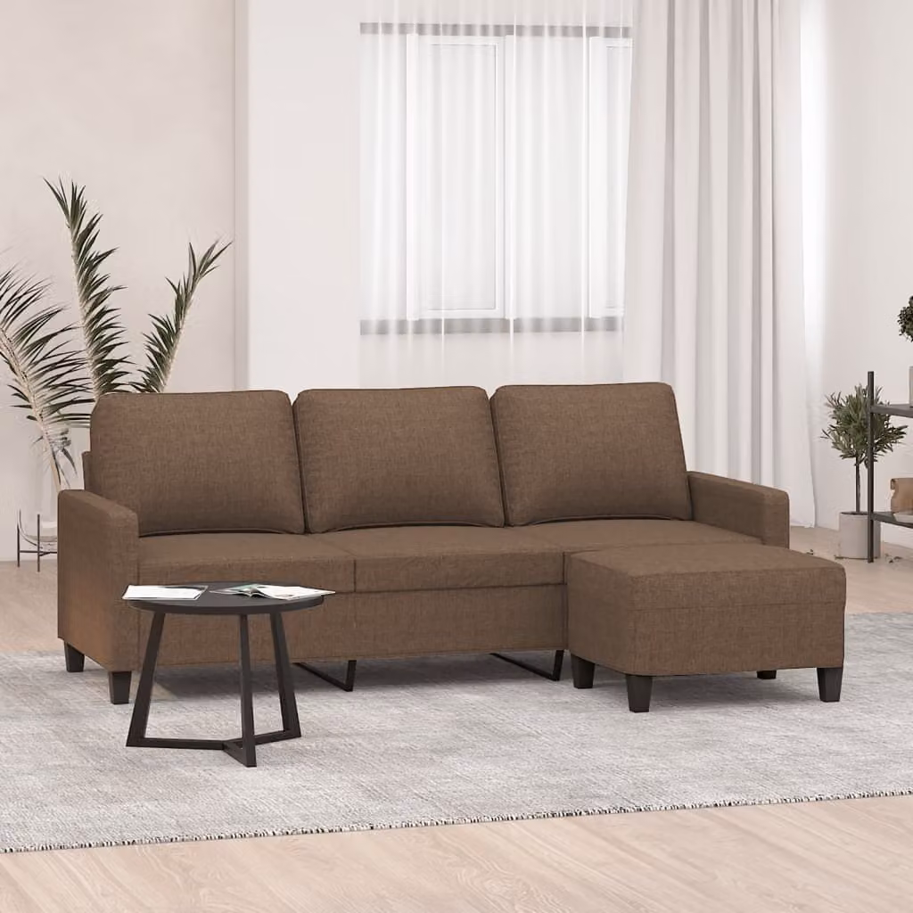Maison Exclusive - Divano a tre posti con poggiapiedi, marrone, 180 cm, in tessuto