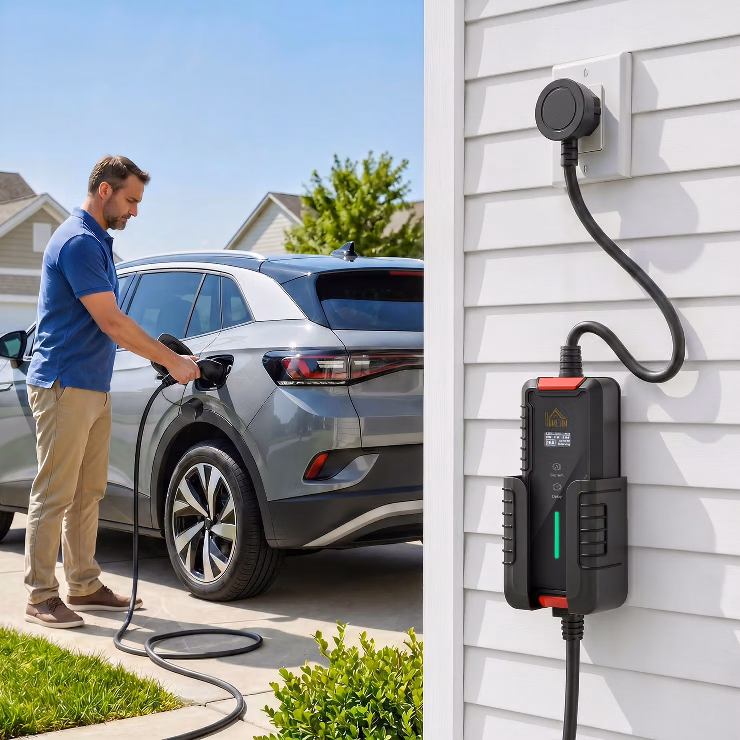 Caricabatterie per Auto Elettrica HOMCOM Tipo 2 da 3,5 kW con Cavo da 5 m e Timer, Nero – 2