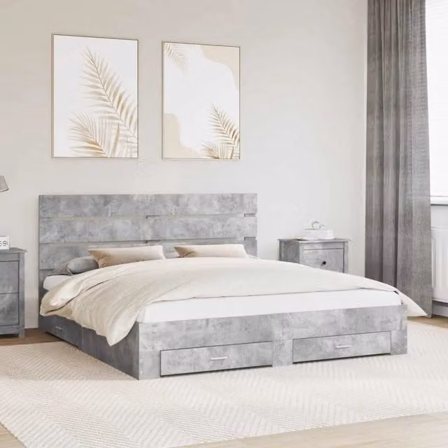 Struttura del letto con cassetto-Giroletto con contenitore-Rete del Letto Grigio cemento 180 x 200 cm 803801
