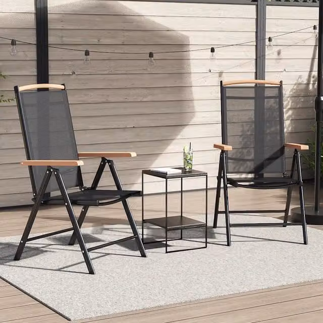 Set di 2 sedie pieghevoli vidaXL in alluminio e textilene nere con braccioli per giardino e terrazza – 1