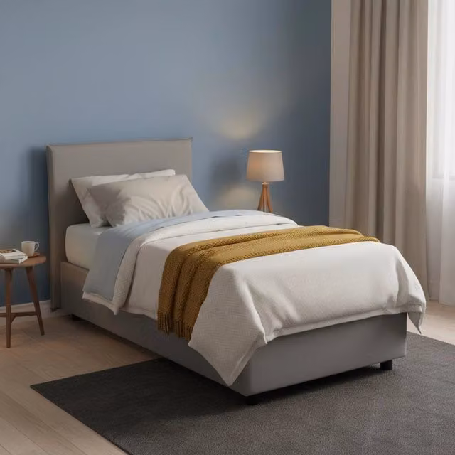 Letto singolo contenitore Alison di Talamo Italia con materasso incluso, rivestimento in tessuto grigio, dimensioni 90x200 cm