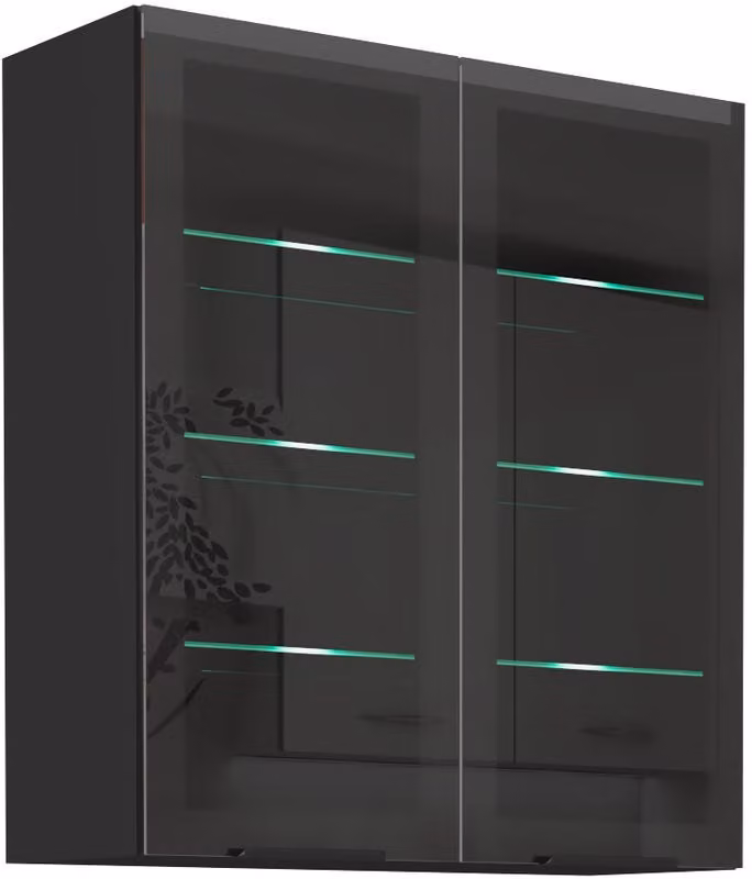 Vetrina alta TOVA - larghezza 80 cm, noce okapi / nero